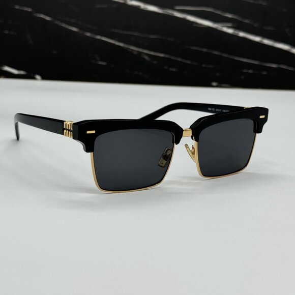 NEW MIU MIU MU10ZS 1AB5S0 WOMEN MIU MIU BLACK GOLD SUNGLASSES MU 10ZS - Picture 1 of 15